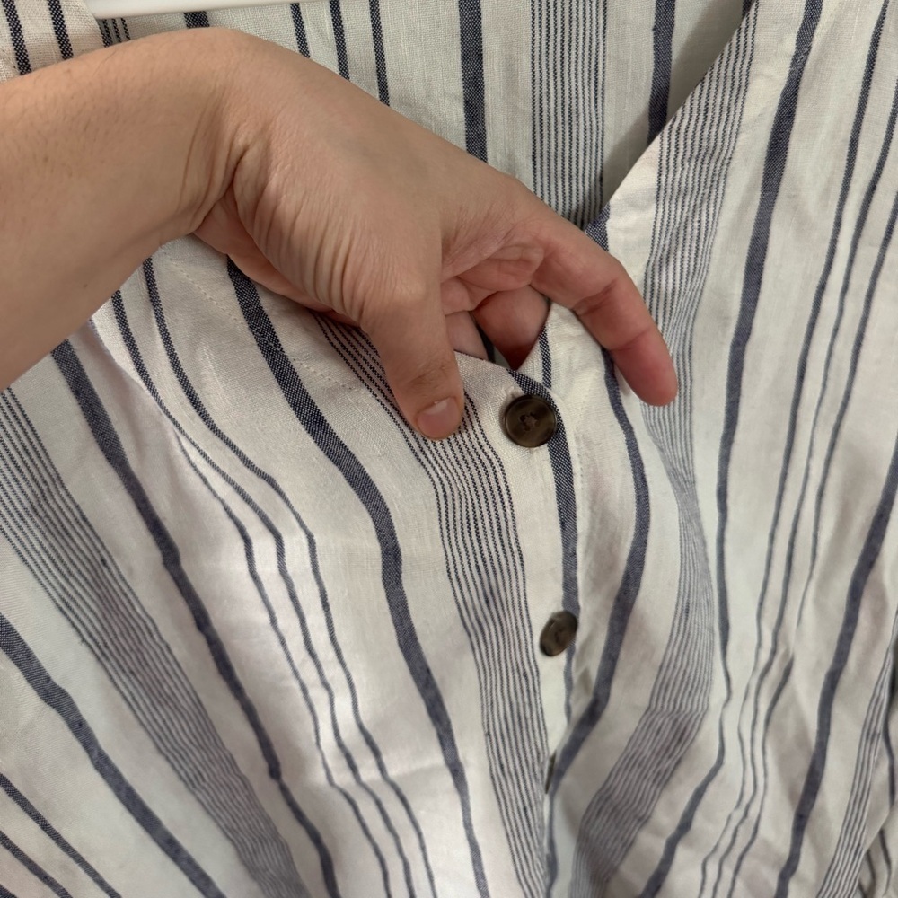 LOFT Linen Blend V-Neck Striped Blouse - Picture 3 of 5